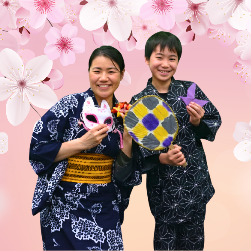 Rie and her son in yukata